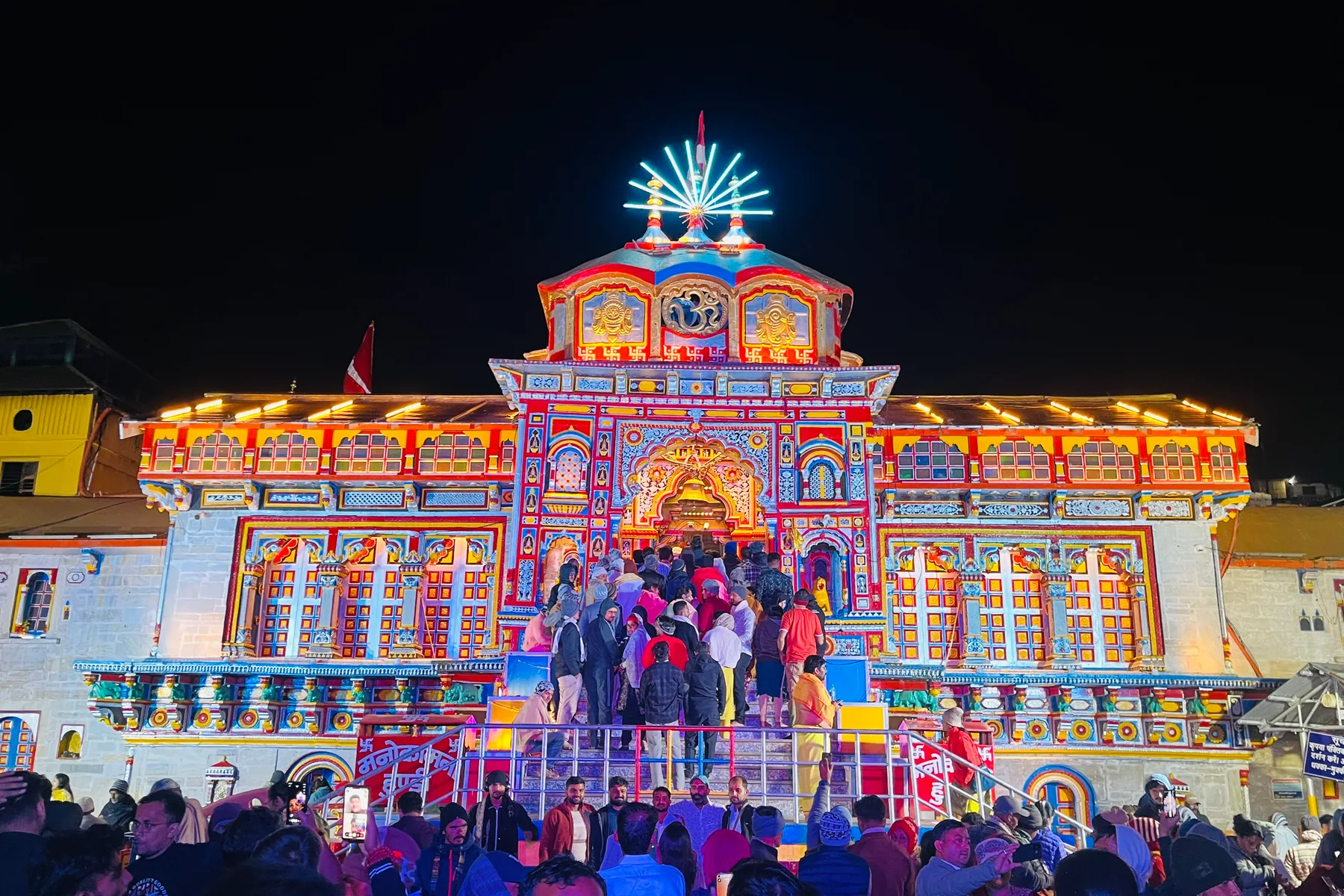 Badrinath Temple at night during Himanshu Rastogi's Himalayan trip